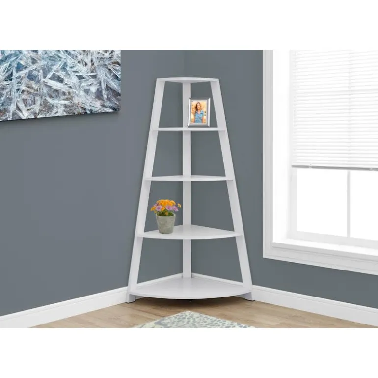 Bookcase - 60"h / white corner accent etagere - Monarch