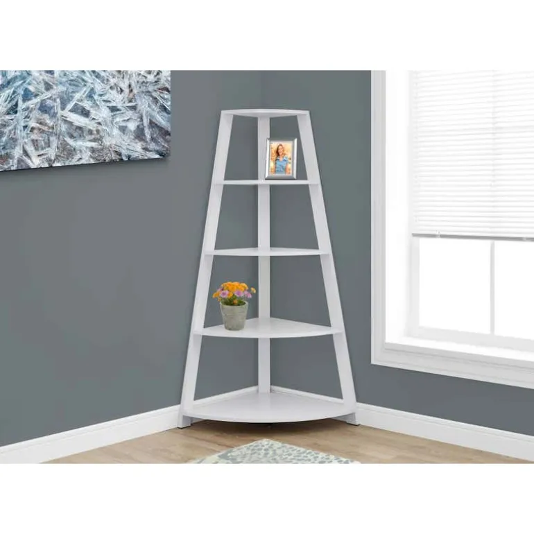 Bookcase - 60"h / white corner accent etagere - Monarch