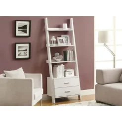 Bookcase - 69"h / white ladder with 2 storage drawers - Monarch