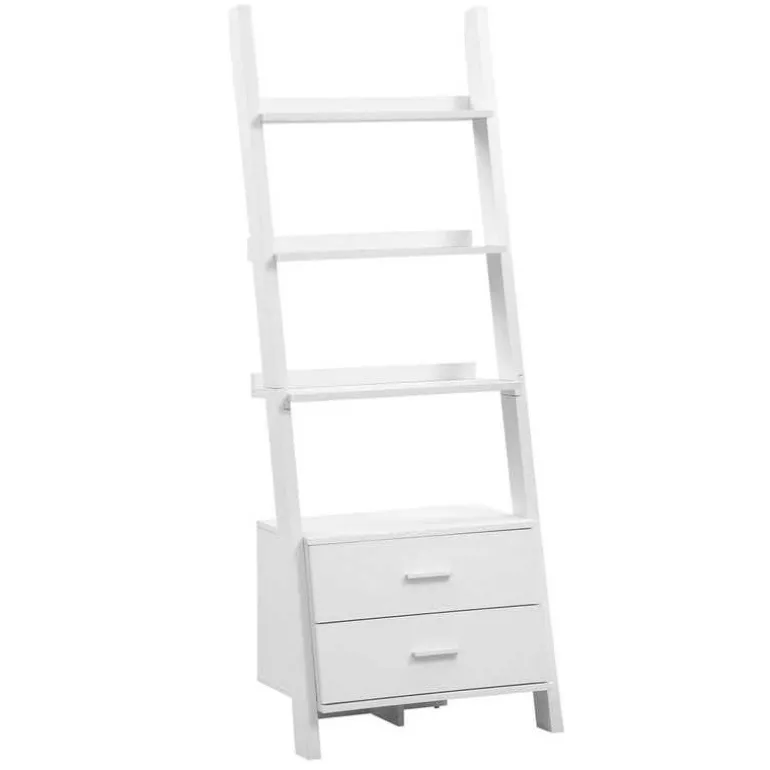Bookcase - 69"h / white ladder with 2 storage drawers - Monarch