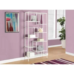 Bookcase - 72"h / white metal with tempered glass - Monarch