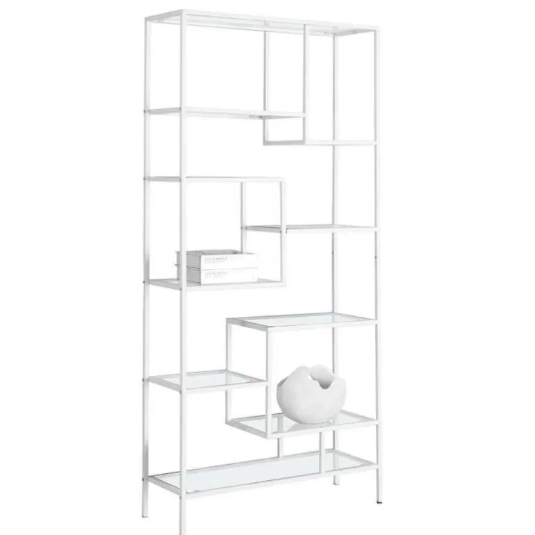 Bookcase - 72"h / white metal with tempered glass - Monarch