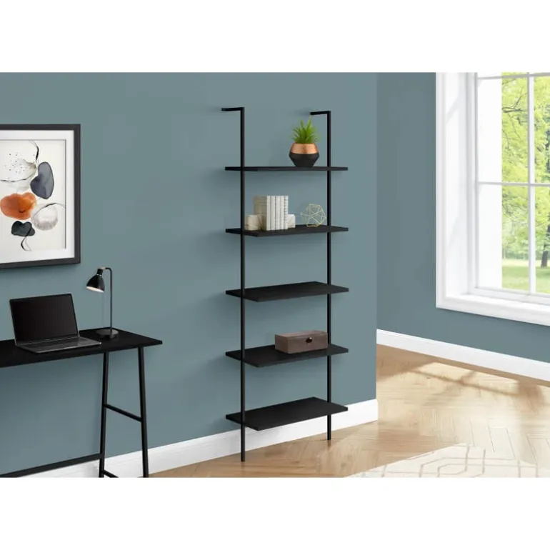 Bookcase - 72"h ladder black / black metal - Monarch