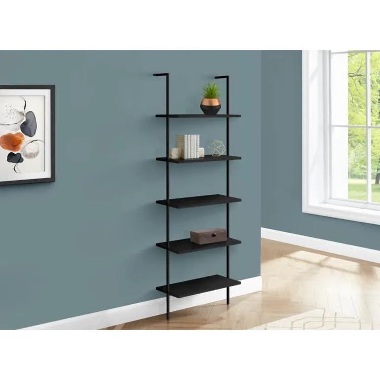 Bookcase - 72"h ladder black / black metal - Monarch