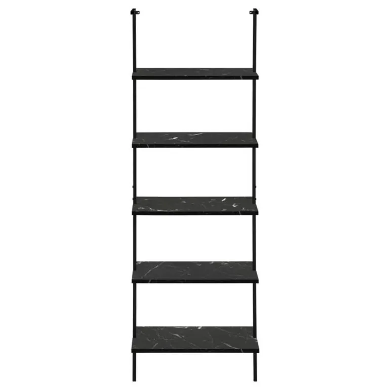 Bookcase - 72"h ladder black marble / black metal - Monarch