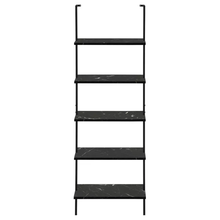Bookcase - 72"h ladder black marble / black metal - Monarch