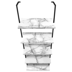 Bookcase - 72"h ladder white marble / black metal - Monarch