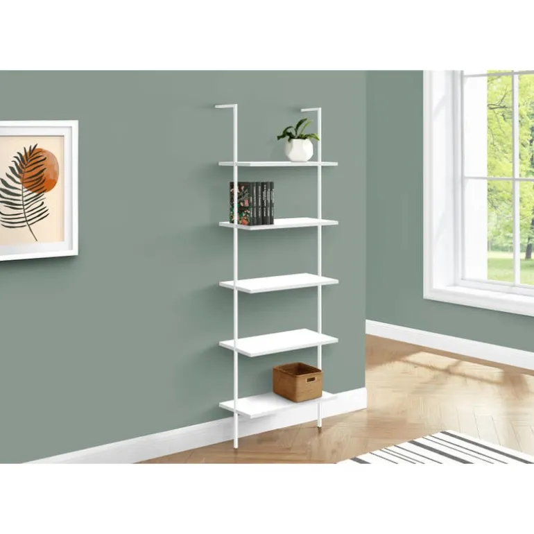 Bookcase - 72"h ladder white / white metal - Monarch