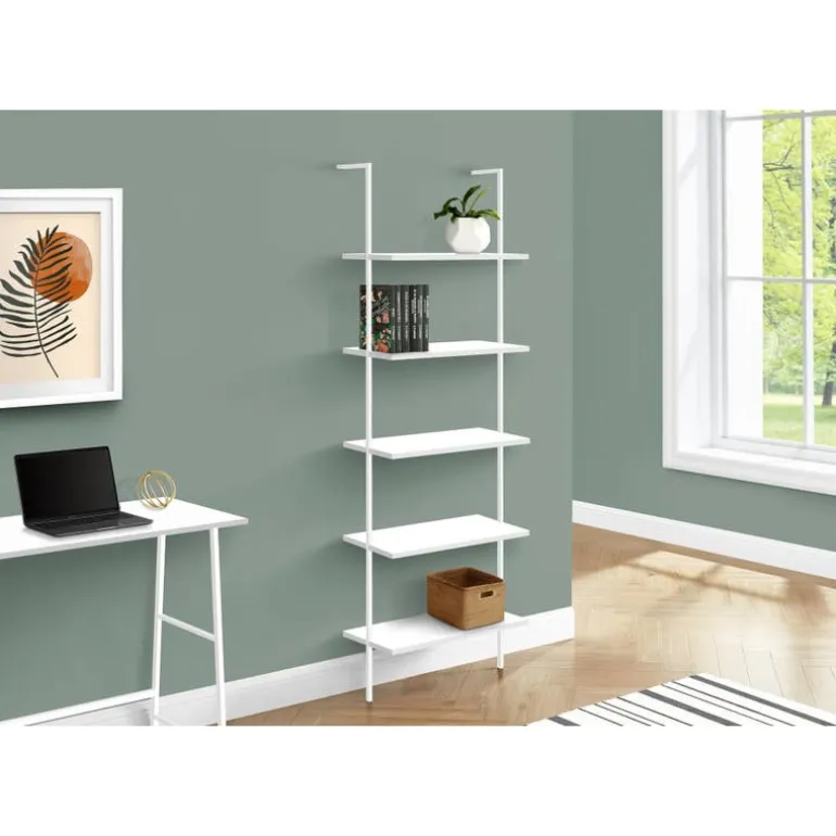 Bookcase - 72"h ladder white / white metal - Monarch