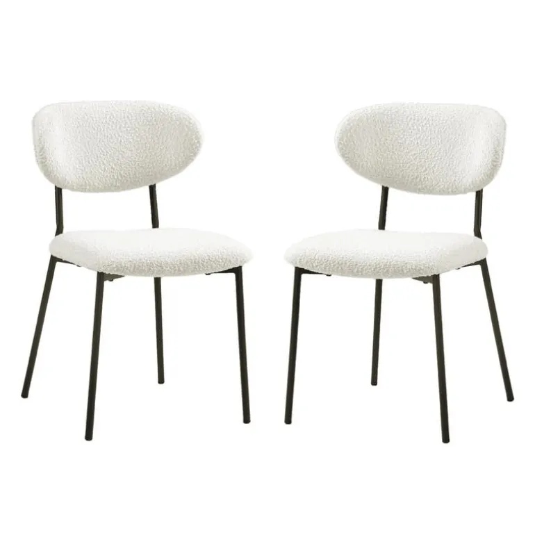 Bouclé Fabric Chairs (Set of 2) - White