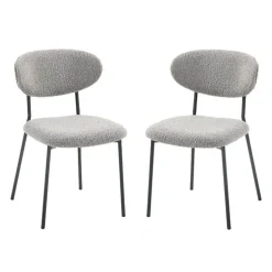 Bouclé Fabric Chairs (Set of 2) - Grey