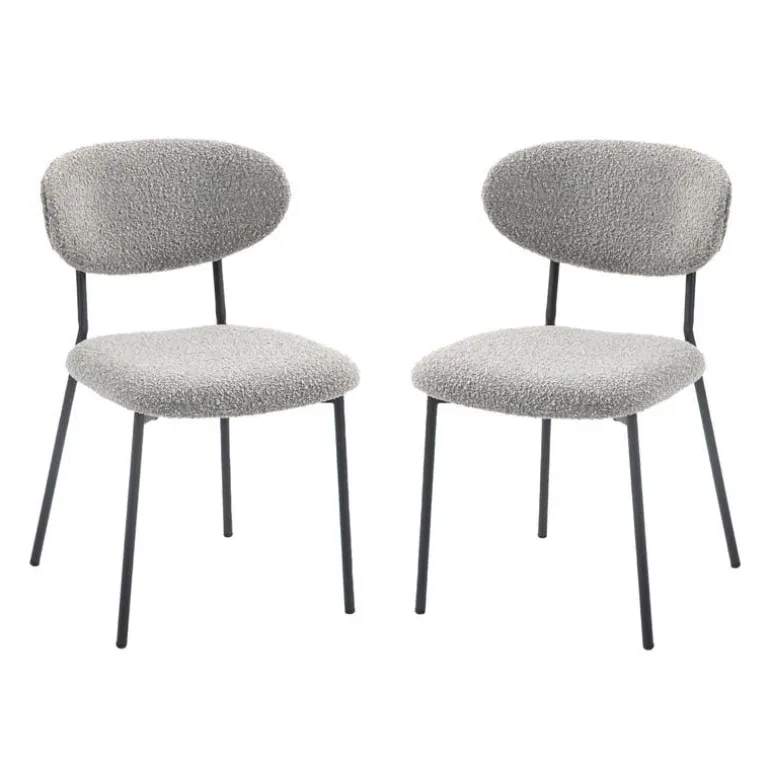 Bouclé Fabric Chairs (Set of 2) - Grey