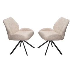 Bouclé Fabric Chairs with Low Arms (Set of 2) - Beige
