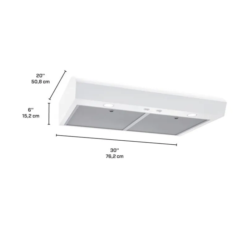 BROAN Range Hood Standard White 30" , 350 CFM - MTR1303WW