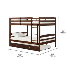 Brown Bunk Bed with Trundle Bed - 54"/54"