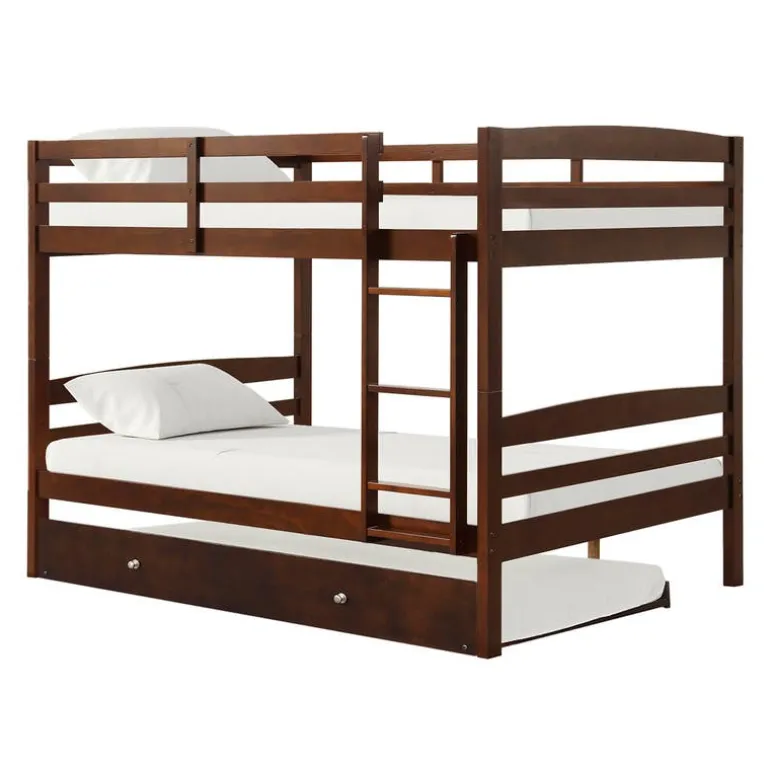 Brown Bunk Bed with Trundle Bed - 54"/54"