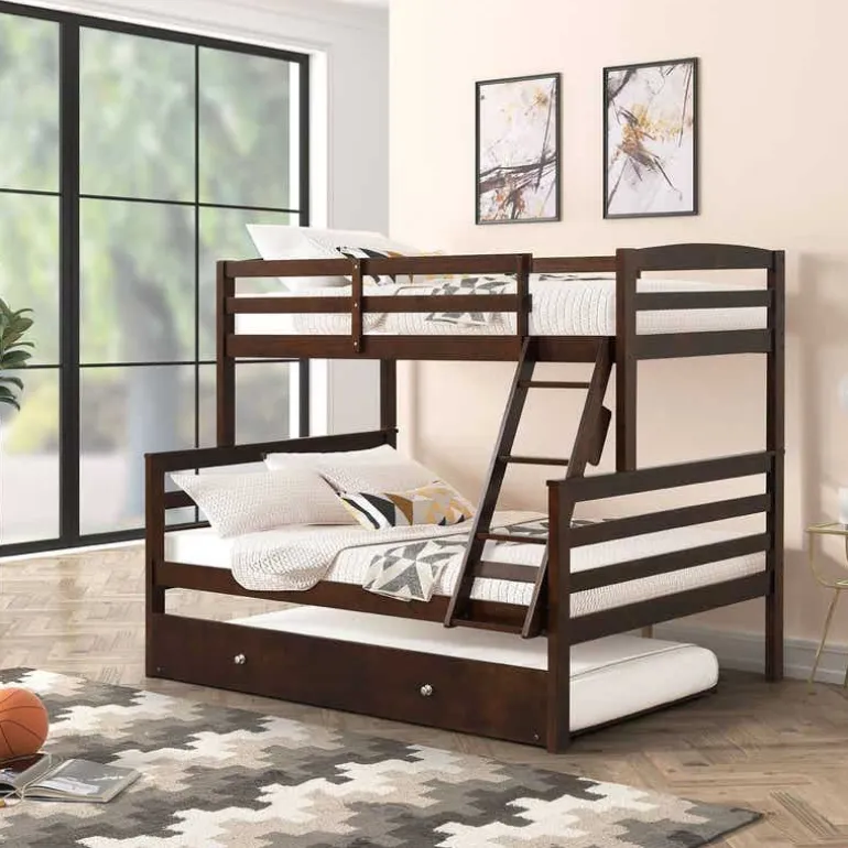 Brown Bunk Bed with Trundle Bed - 39"/54"