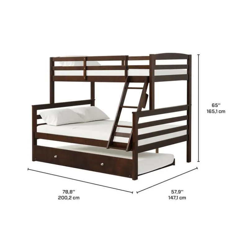 Brown Bunk Bed with Trundle Bed - 39"/54"