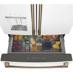 CAFE 27.8 Cu Ft 36 In Refrigerator White Bottom Freezer, French door - CVE28DP4NW2