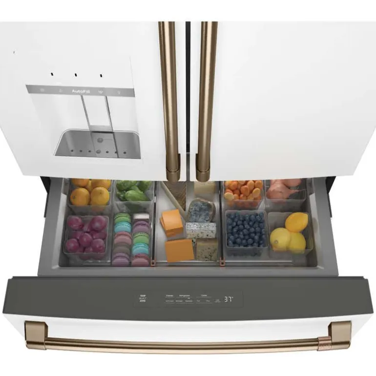 CAFE 27.8 Cu Ft 36 In Refrigerator White Bottom Freezer, French door - CVE28DP4NW2