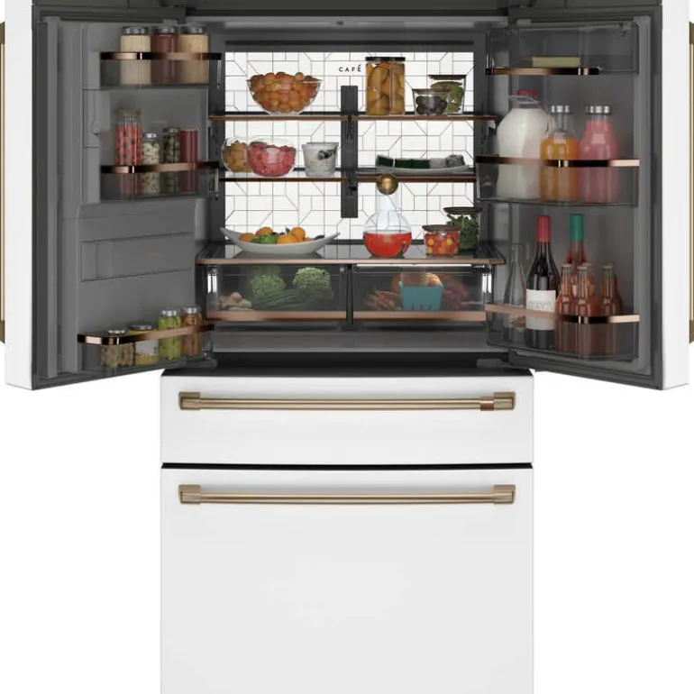 CAFE 27.8 Cu Ft 36 In Refrigerator White Bottom Freezer, French door - CVE28DP4NW2