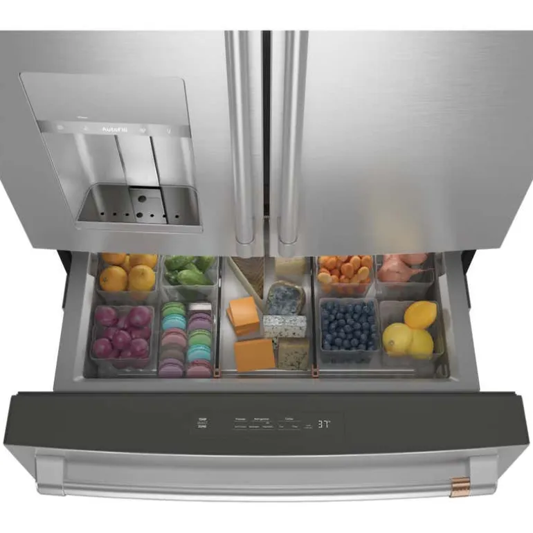 CAFE 27.8 Cu Ft 36 In Refrigerator Stainless Steel Bottom Freezer, French door - CVE28DP2NS1