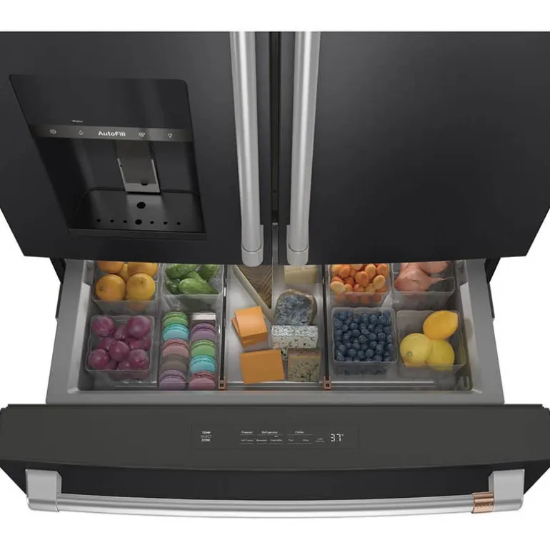 CAFE 27.8 Cu Ft 36 In Refrigerator Black Bottom Freezer, French door - CVE28DP3ND1