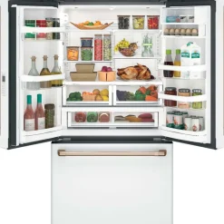 CAFE 23.1 Cu Ft 36 In Refrigerator White Bottom Freezer, French door - CWE23SP4MW2