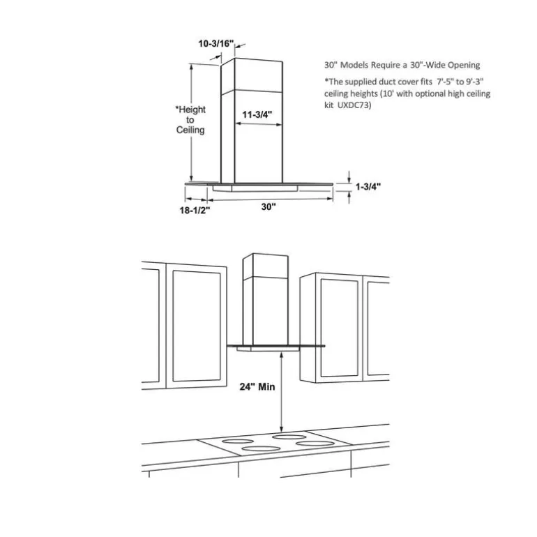 CAFE Hood Wall Mount White 30" , 350 CFM - CVW73014MWM