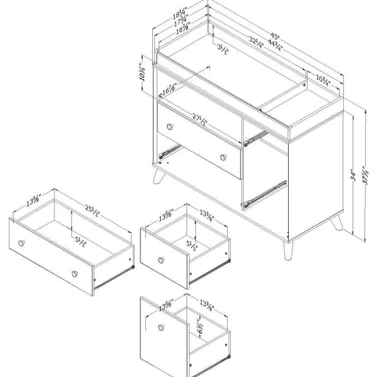 Changing Table with Drawers and Open Storage - South Shore
