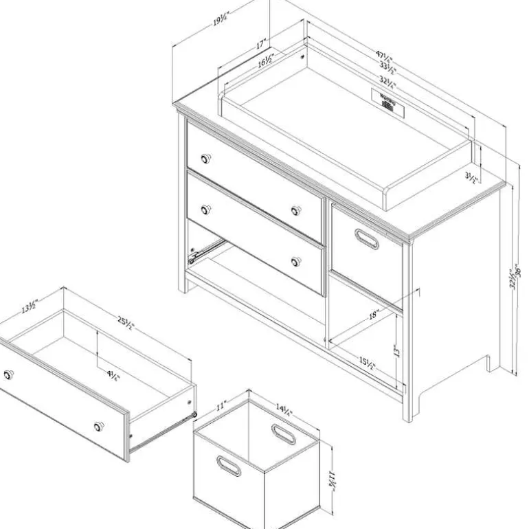 Changing Table with Removable Rim, Drawers and Open Storage - South Shore