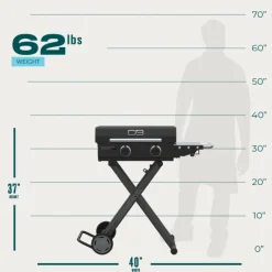 Charbroil 22 in Portable Propane Gas Griddle with Folding Cart and 2 Burners - 24 000 BTU