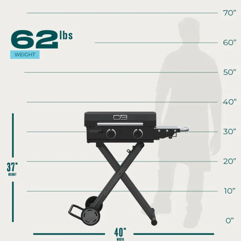 Charbroil 22 in Portable Propane Gas Griddle with Folding Cart and 2 Burners - 24 000 BTU