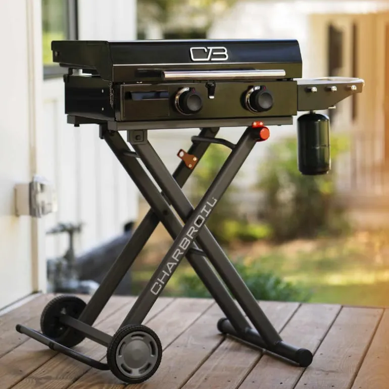 Charbroil 22 in Portable Propane Gas Griddle with Folding Cart and 2 Burners - 24 000 BTU