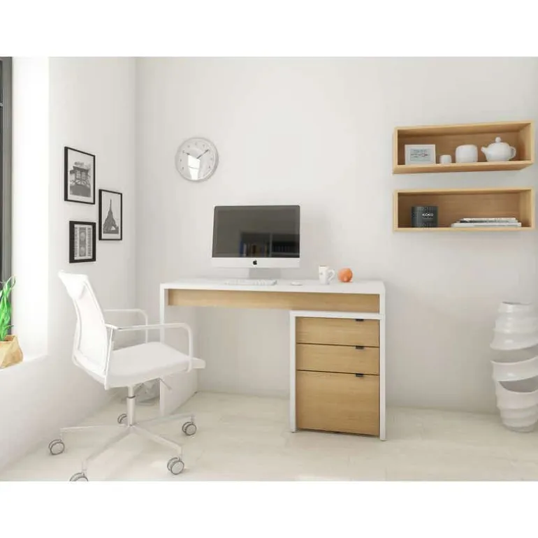 Chrono Reversible Desk Panel, White And Natural Maple - Nexera