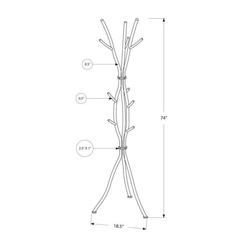 Coat rack - 8 hooks / branch shaped / contemporary hammered metal - 74"h - si