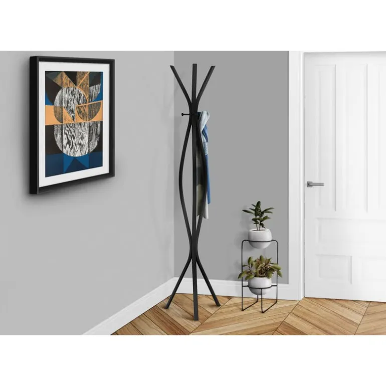 Coat rack - 72"h / black metal contemporary style