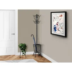 Coat rack - 71"h / black metal with an umbrella holder