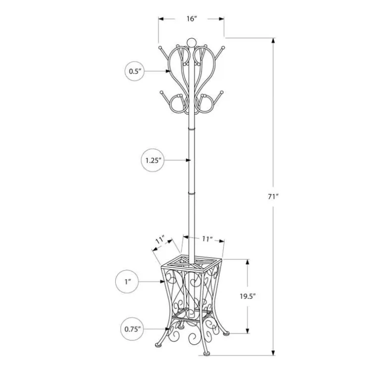 Coat rack - 71"h / black metal with an umbrella holder
