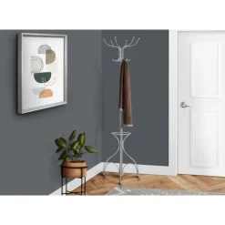Coat rack - 70"h / silver metal with an umbrella holder