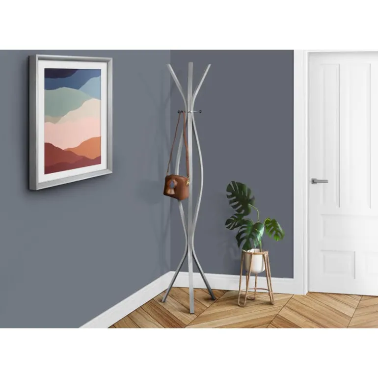 Coat rack - 72"h / silver metal contemporary style