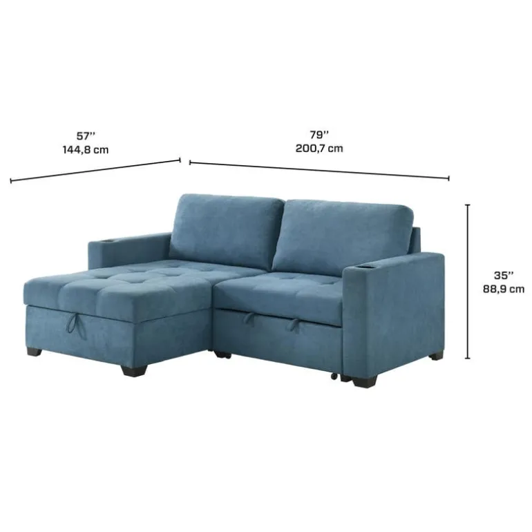 Compact Reversible Loveseat Bed with Storage - Blue