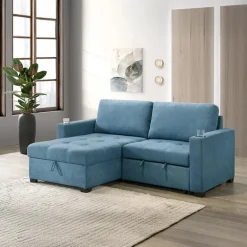Compact Reversible Loveseat Bed with Storage - Blue