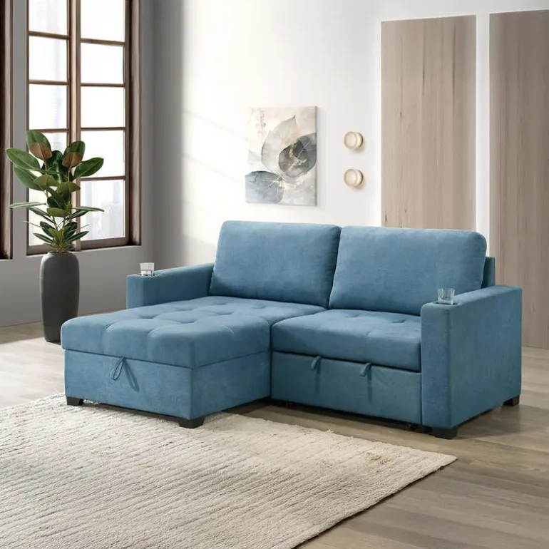 Compact Reversible Loveseat Bed with Storage - Blue