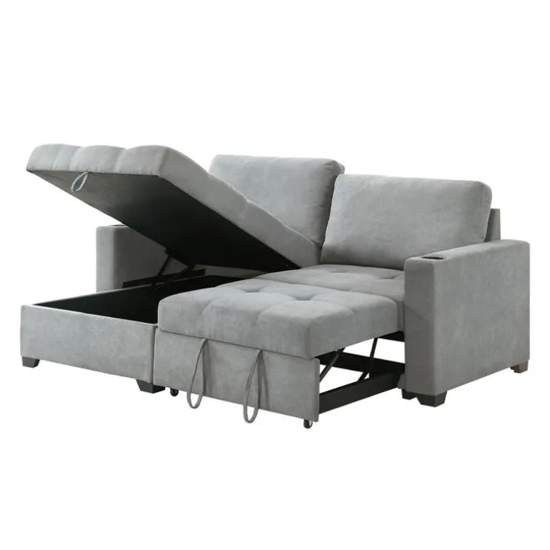 Compact Reversible Loveseat Bed with Storage - Grey
