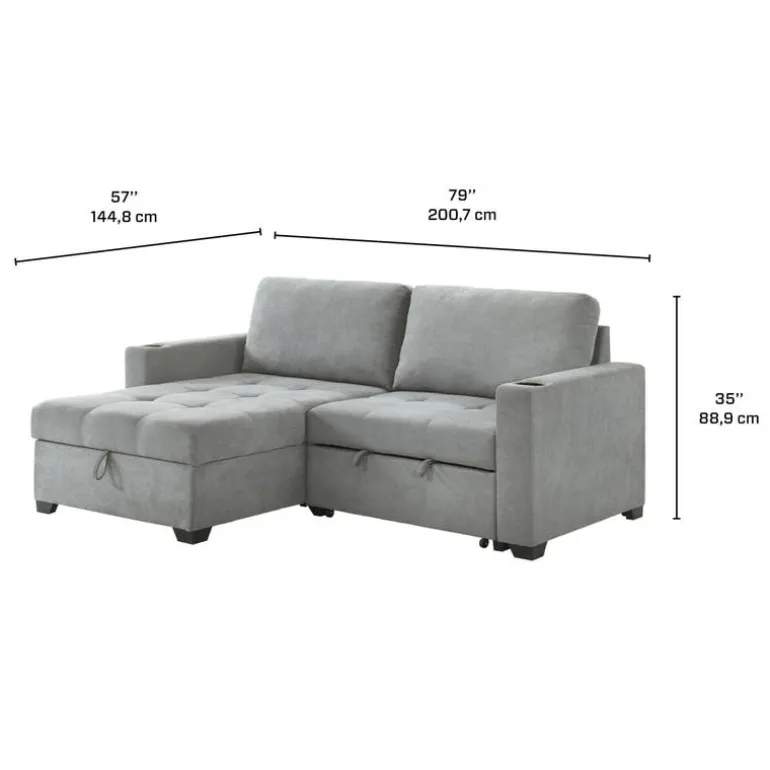 Compact Reversible Loveseat Bed with Storage - Grey