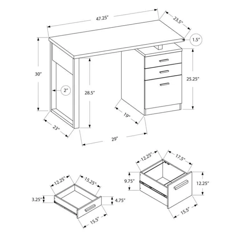 Computer desk - 3 drawers / wooden leg rectangular / left or right setup / fl - Monarch
