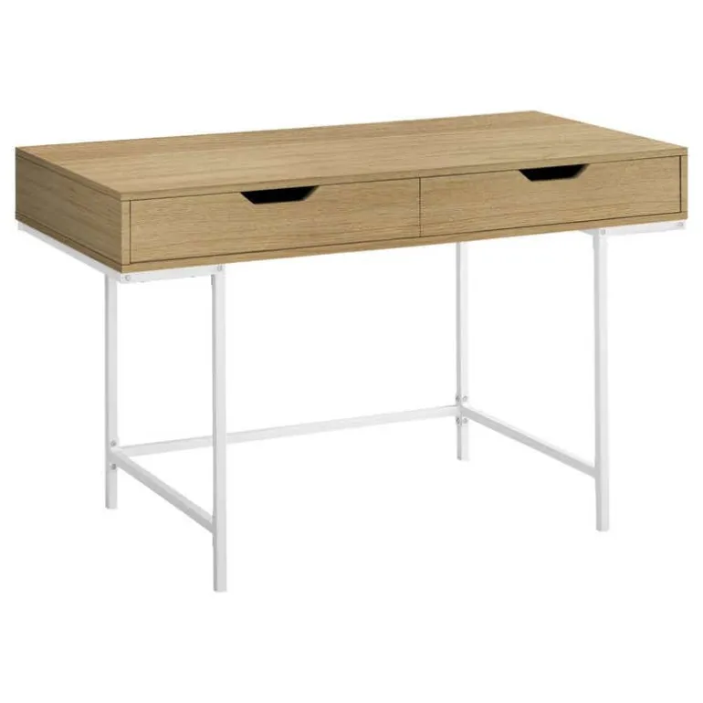 Computer desk - 2 storage drawers / recessed metal legs - 48"l - natural wood - Monarch