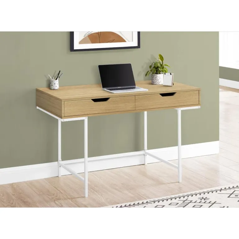 Computer desk - 2 storage drawers / recessed metal legs - 48"l - natural wood - Monarch