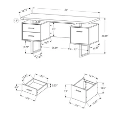 Computer desk - 3 storage drawers / reversible / floating desktop - 60"l - br - Monarch